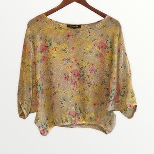 Forever21 semi shear floral dolman sleeve blouse